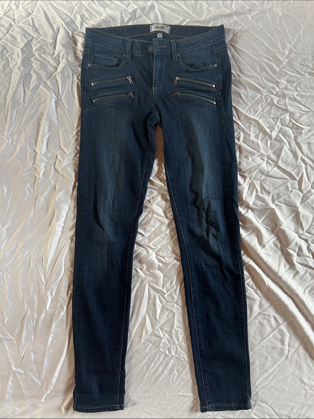 PAIGE Dark Indigo Skinny Jeans with Quad Front Zips